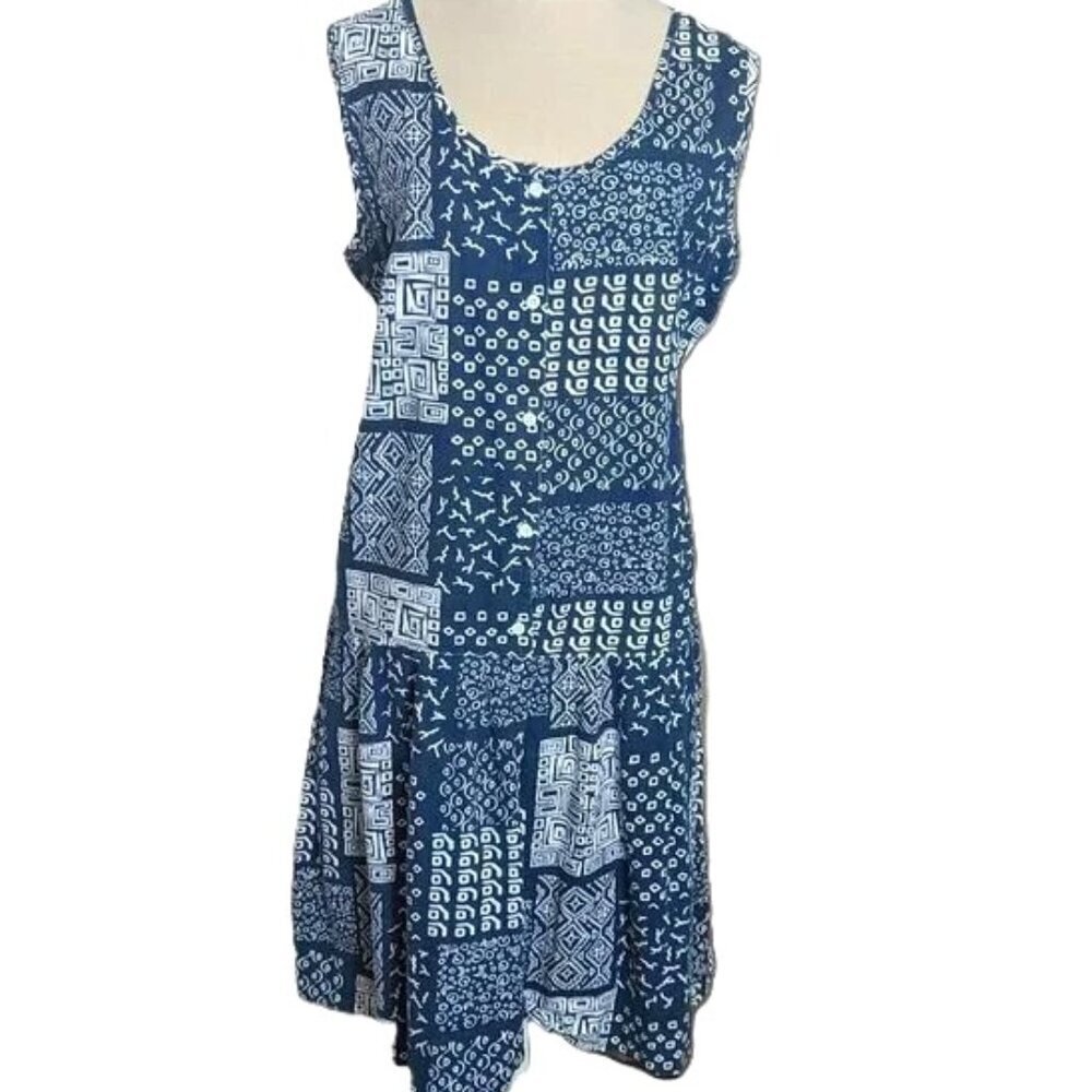 Vintage Patchwork Print Dress‎ Cottagecore 90's Boho Indie Button Sleeveless